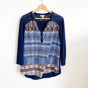 Dress Barn Blue Printed Lace detail Top